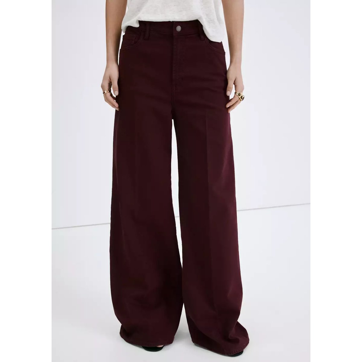 Jean large taille haute lie de vin, MANGO