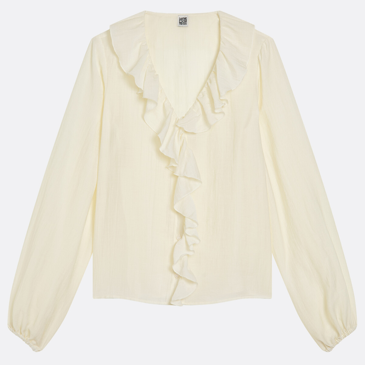 Blouse à volants col V manches longues ecru, LA REDOUTE COLLECTIONS
