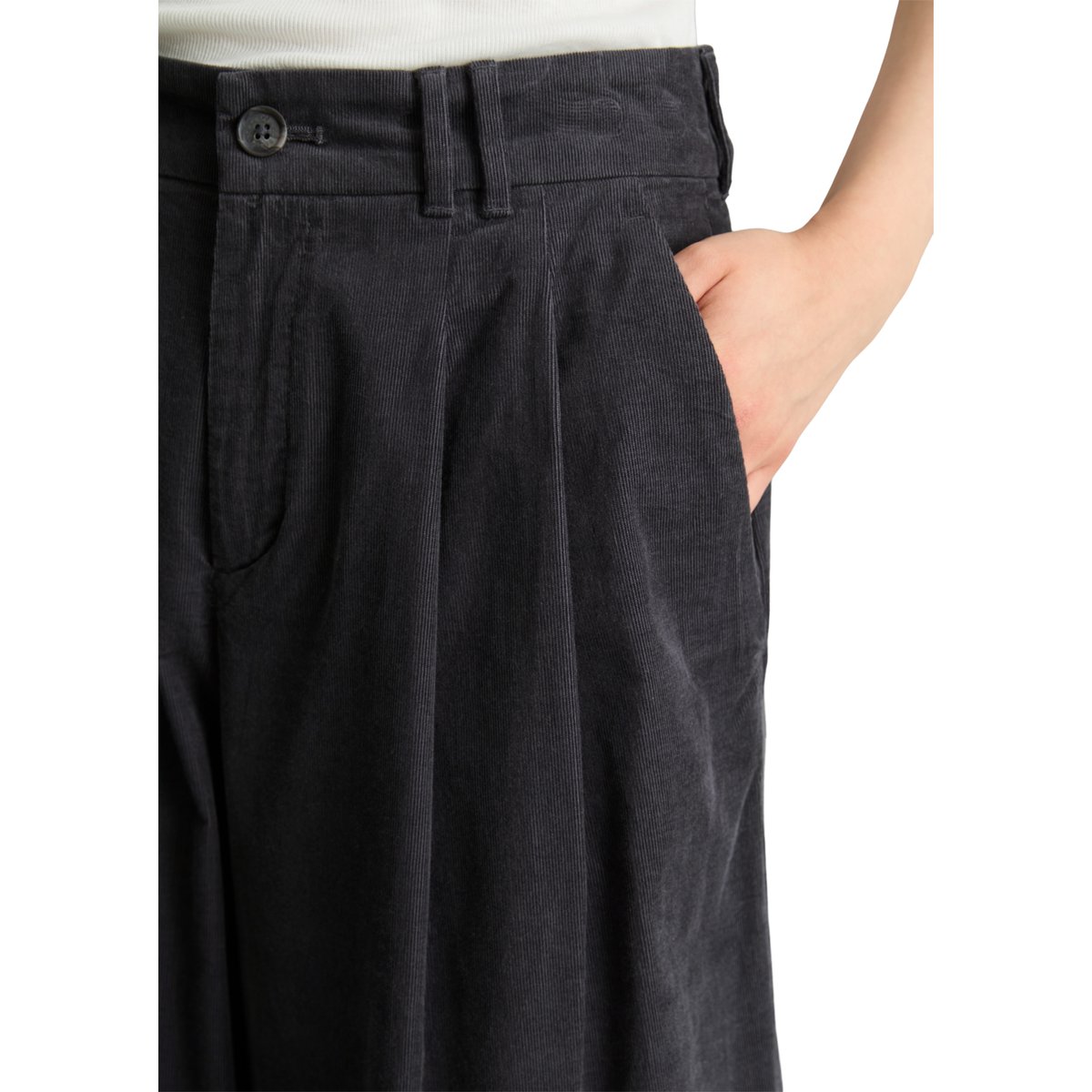 Pantalon en velours côtelé à plis larges en coton biologique gris, MARC O’POLO DENIM