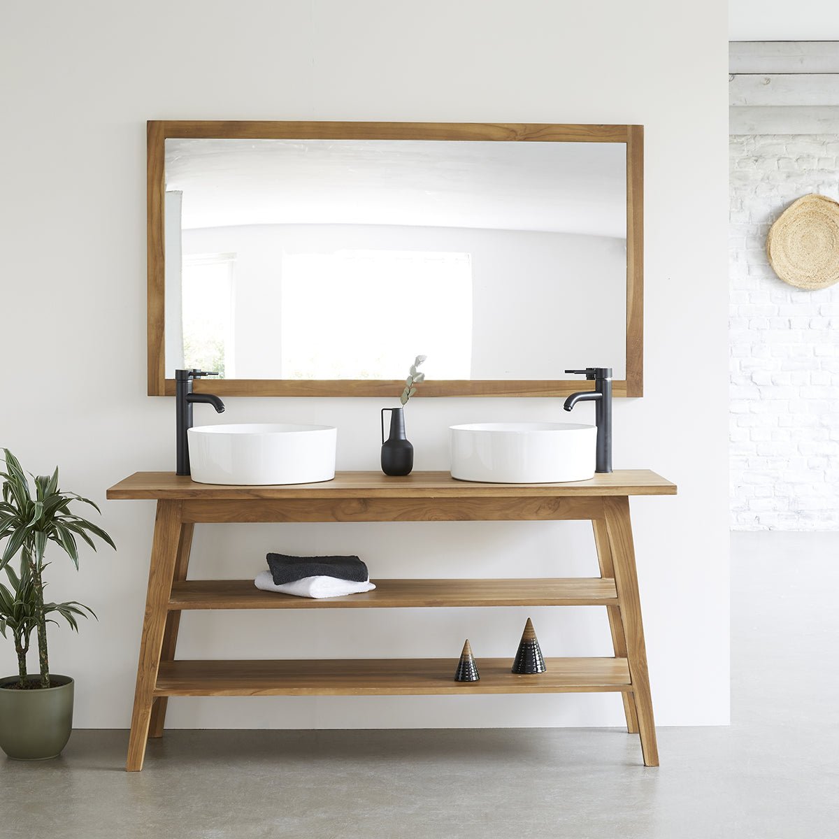 Miroir en teck massif rectangulaire 145x80 cm naturel, BERAH GETAH