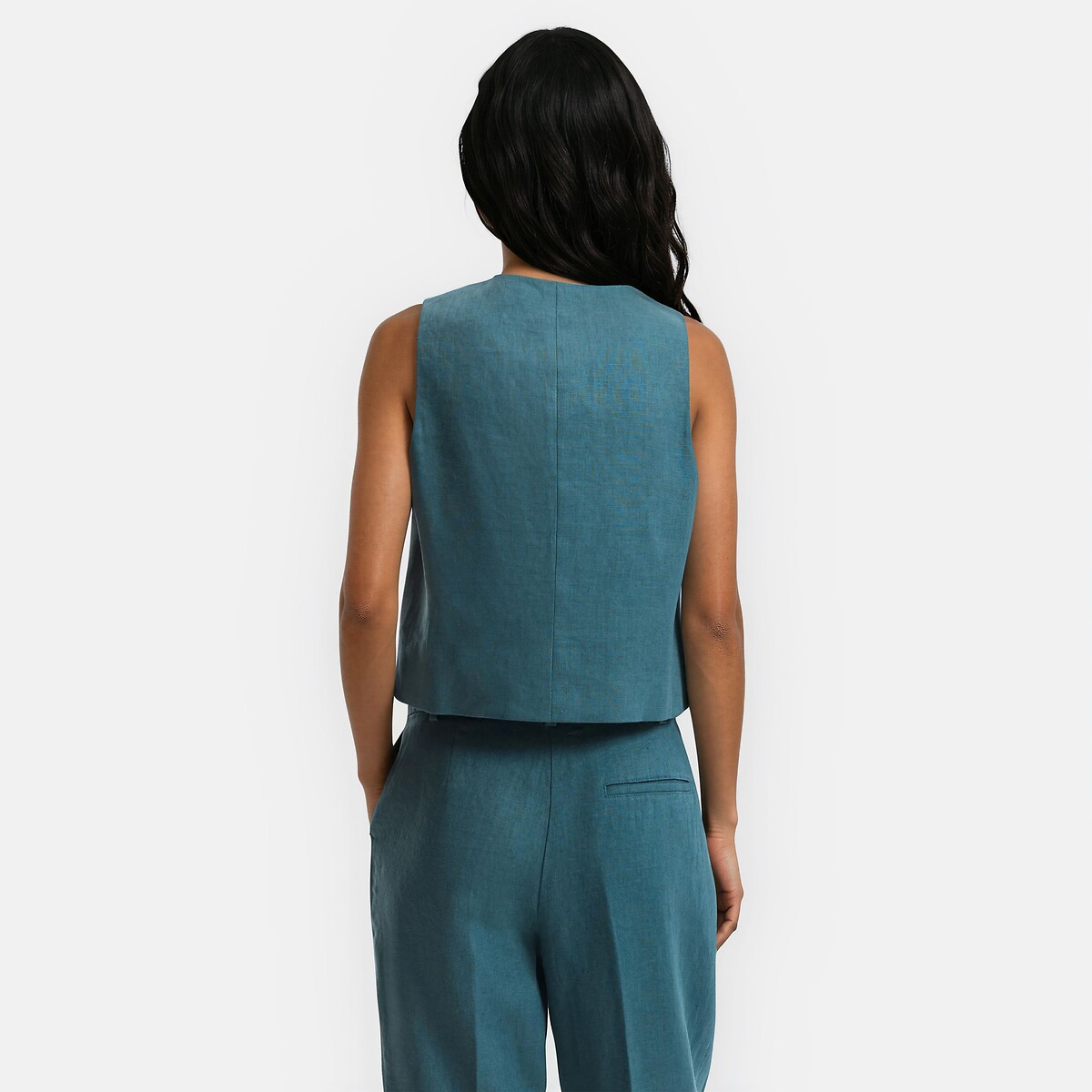 Gilet de costume court cintré en lin vert emeraude, LA REDOUTE COLLECTIONS