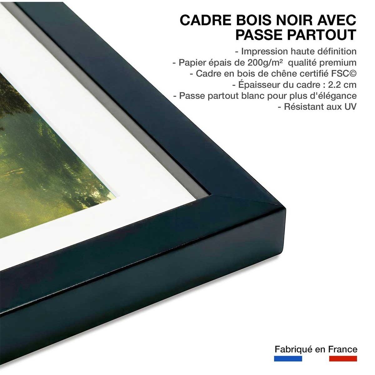 Affiche paysage marais neerlandais affiche + cadre en bois - noir, HEXOA