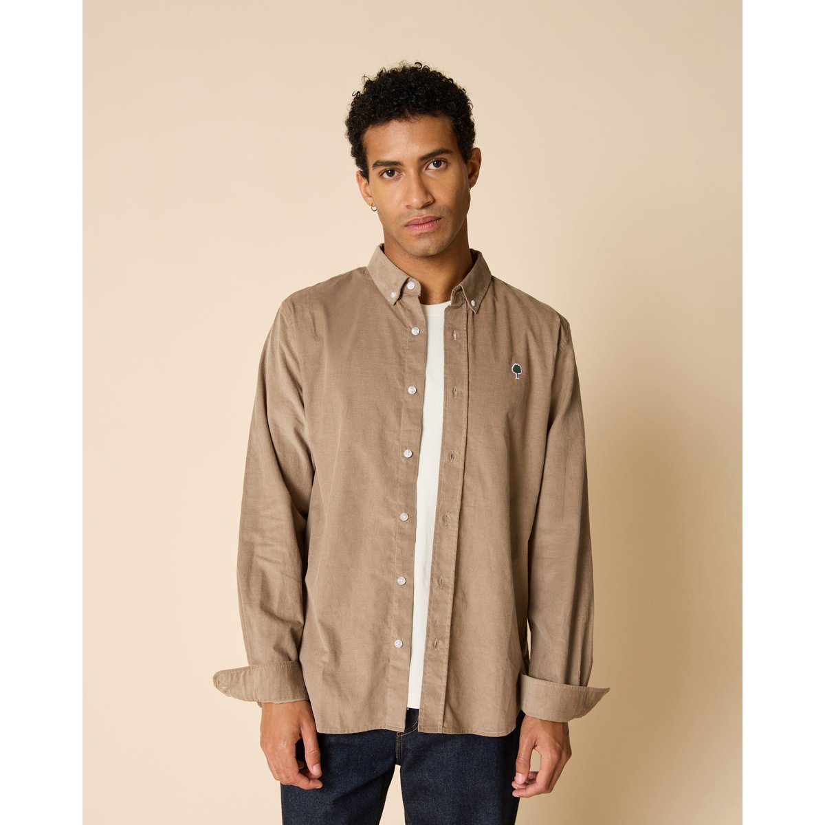 Chemise en velours côtelé beige foncé, FAGUO