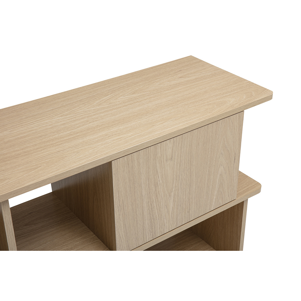 Bibliothèque basse avec rangements finition bois clair chêne L140 cm JANICE couleur unique, MILIBOO