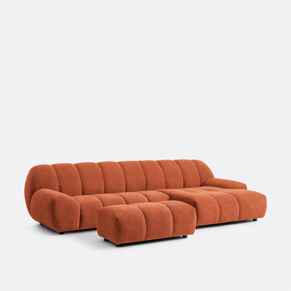 Canapé d'angle droit, 4 places, en tissu relief, NURIA terracotta, LA REDOUTE INTERIEURS