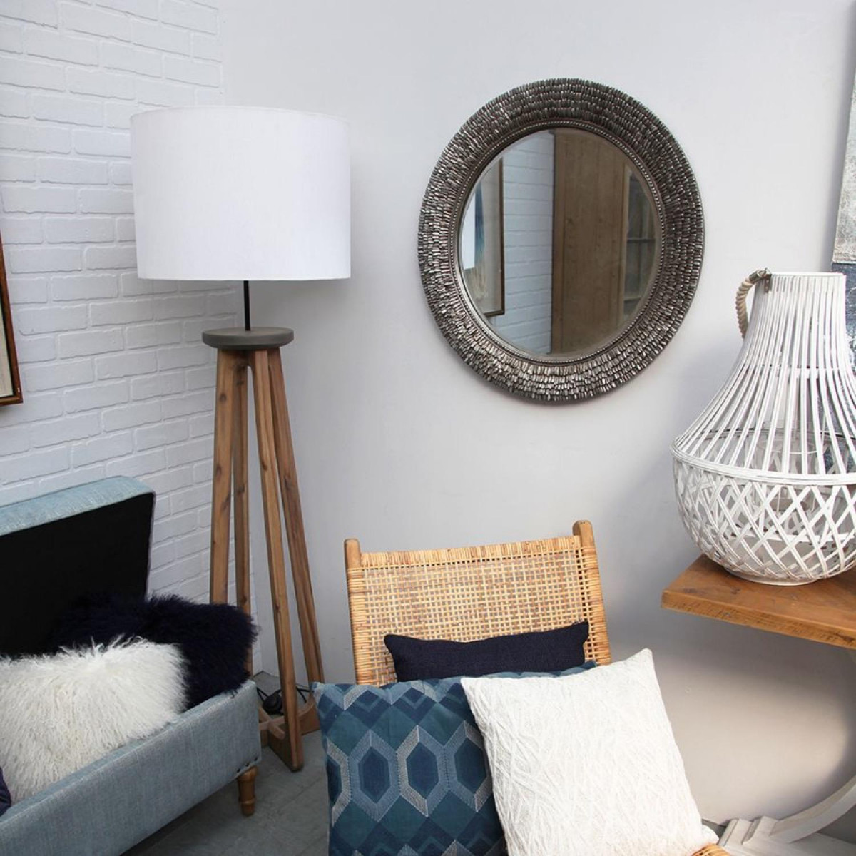 Miroir rond argenté vieilli - CHARME gris, INTERIOR'S