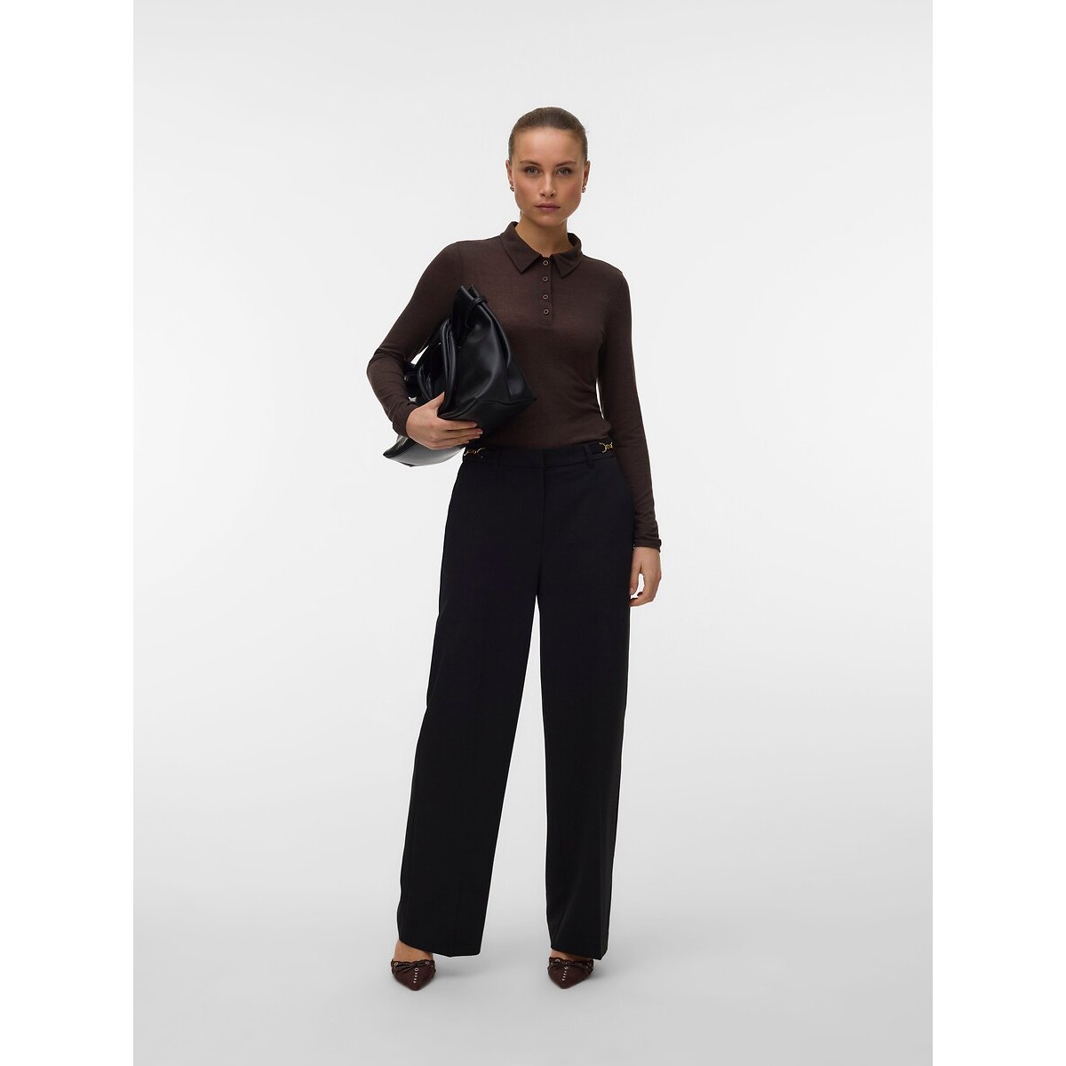 Pantalon large détail ceinture noir, VERO MODA