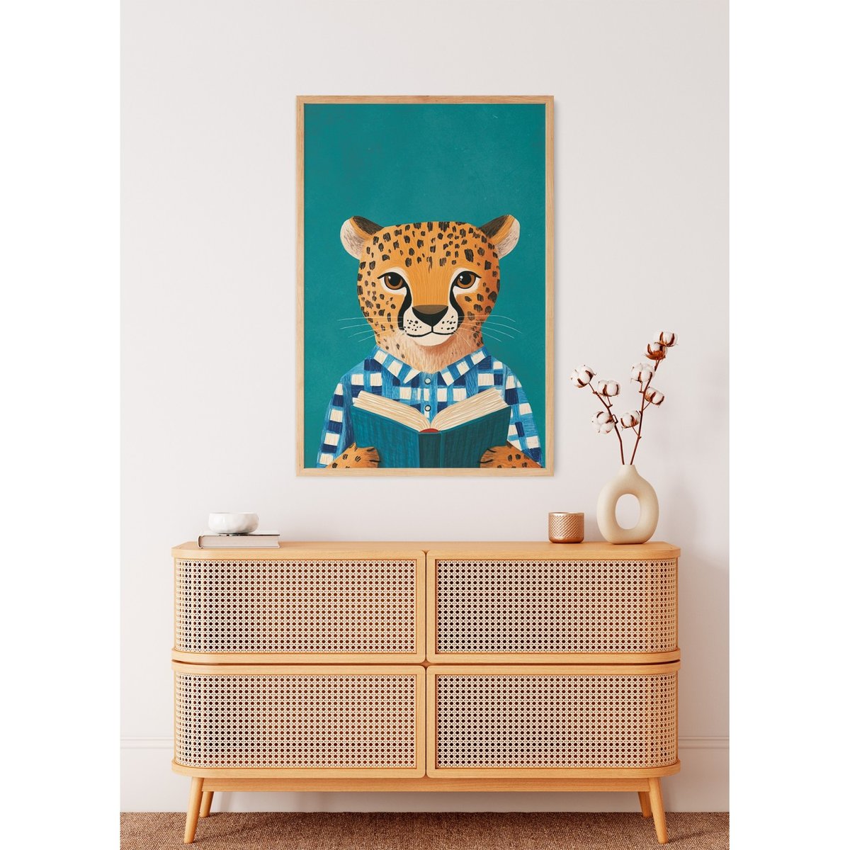 Affiche Guépard lecteur blanc, L'AFFICHERIE