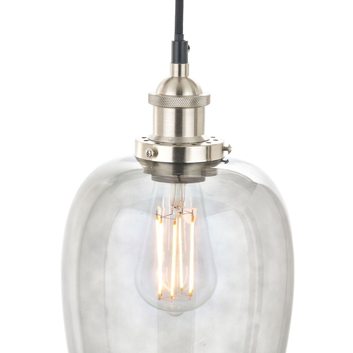 Cleo Glass Tulip Pendant Light in Antique Silver smoky glass, SO'HOME