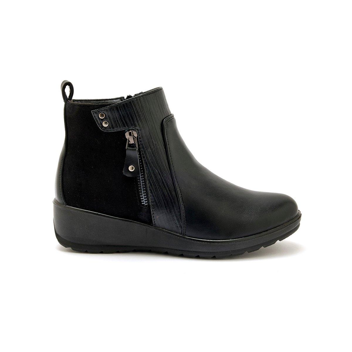Boots compensées fourrées 2 zips noir, PEDICONFORT