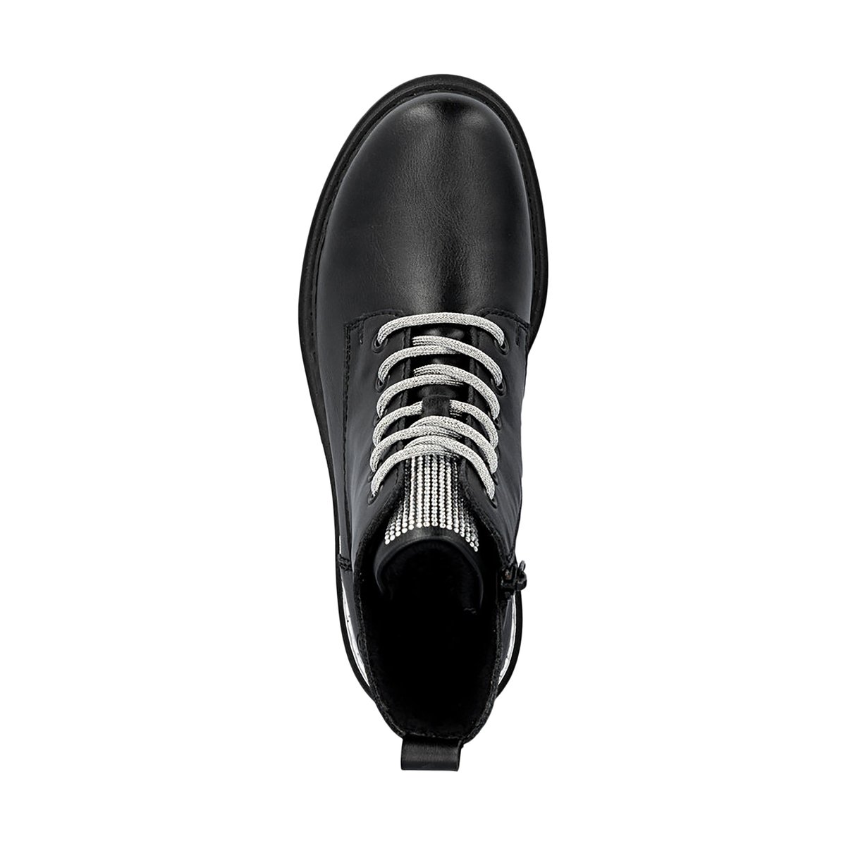 Bottines noires à talon décroché bas avec un zip et des lacets ronds noires, RIEKER