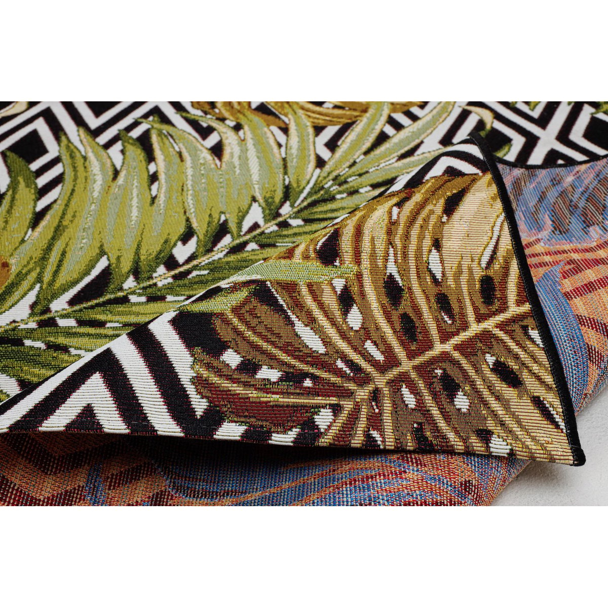 Tapis d'extérieur tissé à plat à l'aspect exotique - AURORA noir, GINO FALCONE