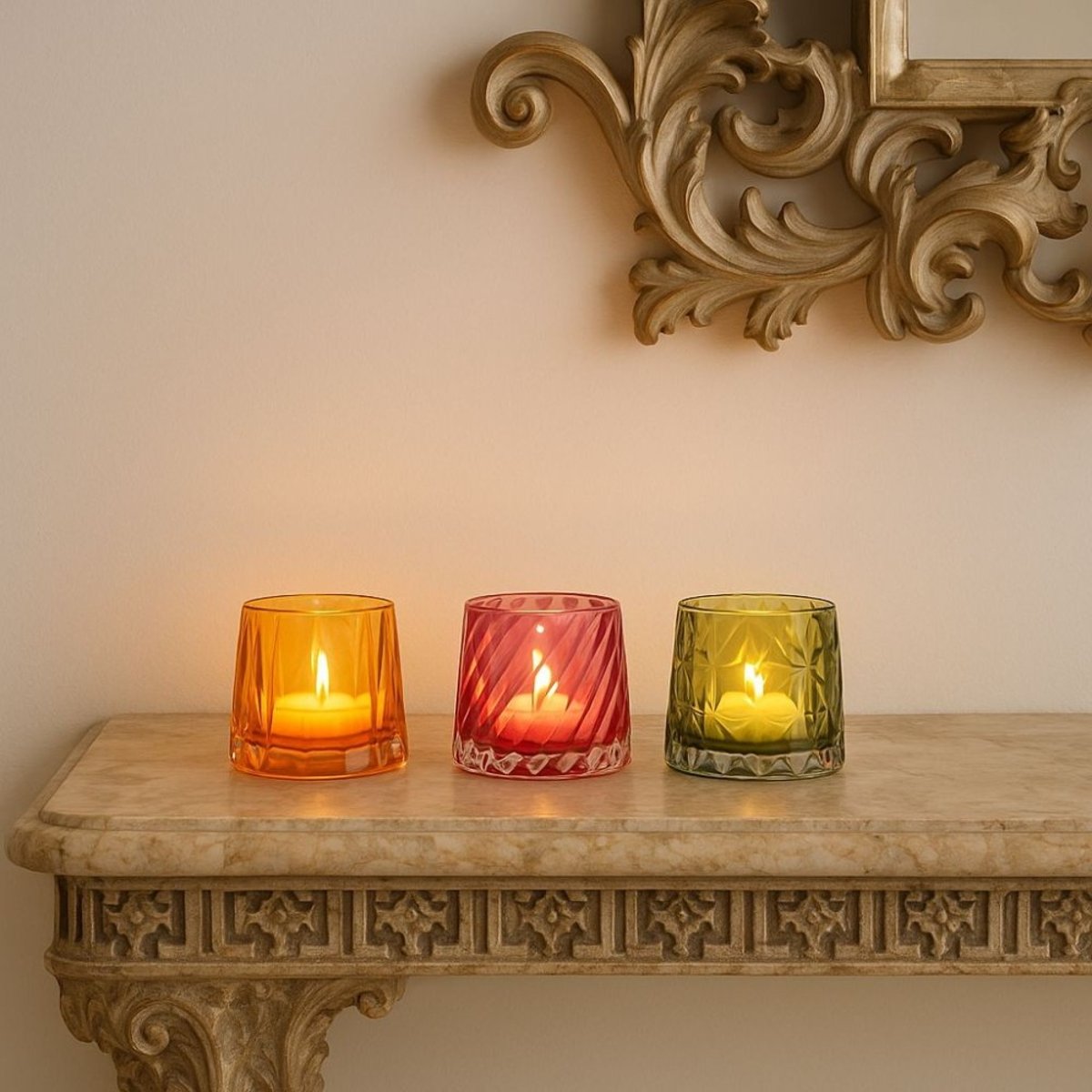 Photophore à facettes en verre 14x8cm orange, HASHTAG DECO