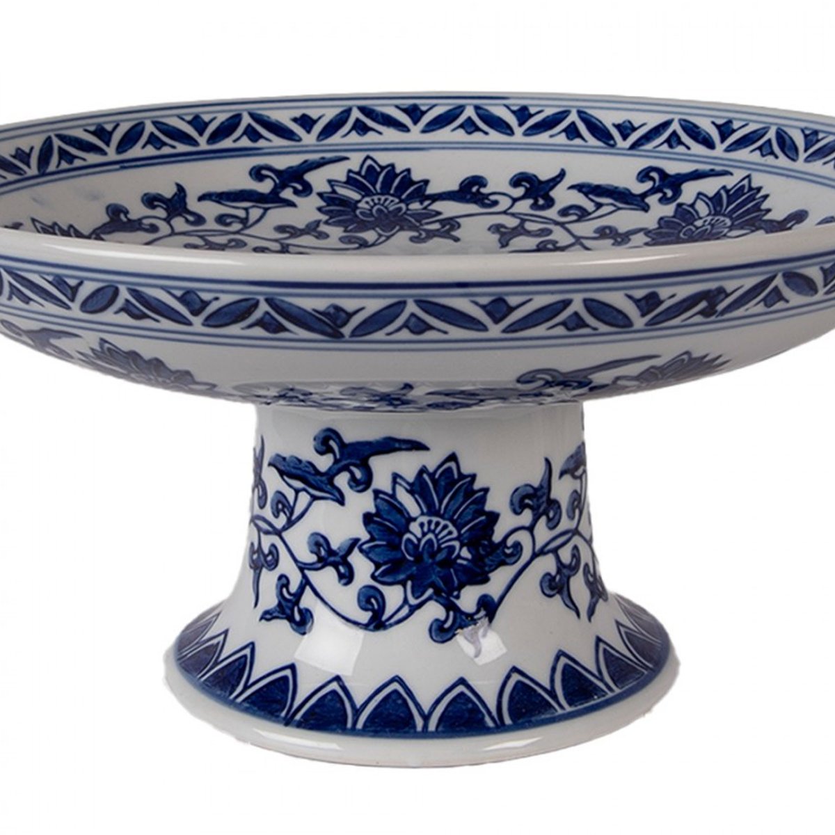 Présentoir à gâteau bleu et blanc sur pied en porcelaine 26x26x13cm bleu & blanc, WADIGA
