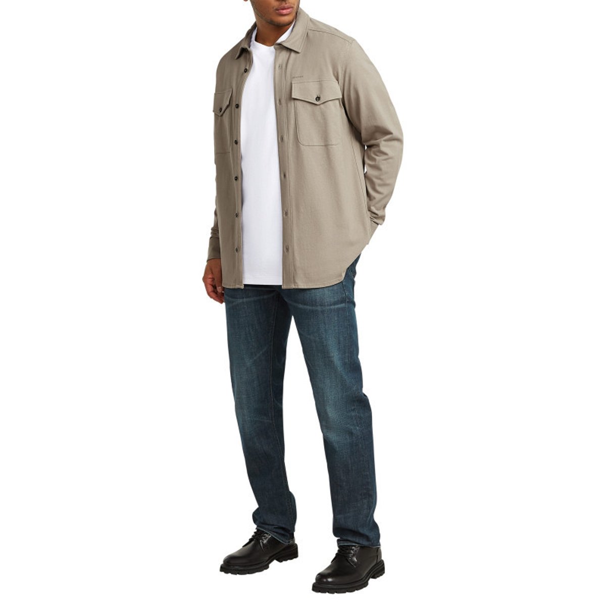 Chemise en coton biologique taupe unie avec une coupe slim et un col à revers autre, G-Star RAW