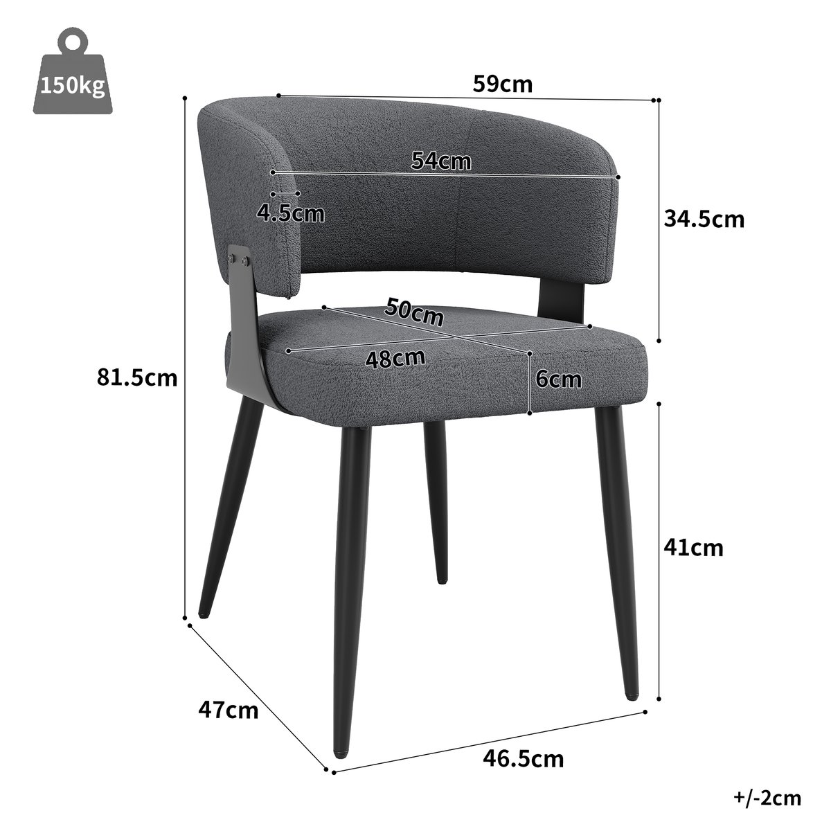 Lot de 6 chaises de salle à manger style industriel en tissu, CASEMI gris, MEUBLES COSY