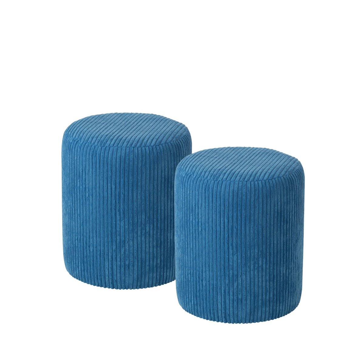 Poufs tabourets ronds en velours côtelé (lot de 2) - CHARLISE bleu, HELLIN, DEPUIS 1862