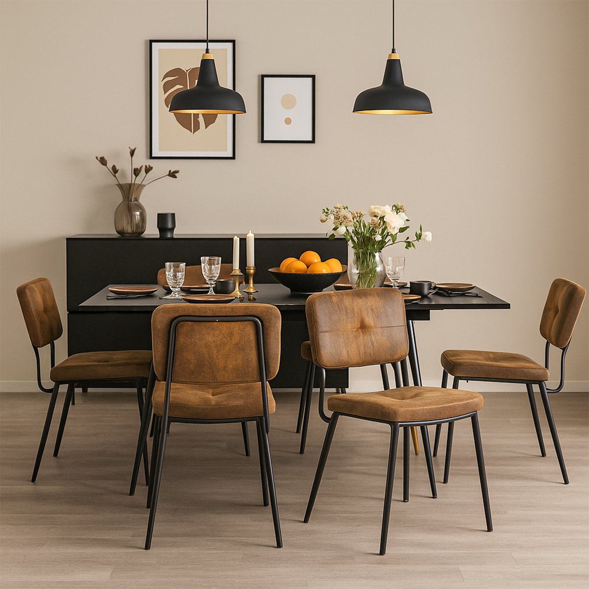 Lot de 6 chaises de salle à manger en marron style vintage rétro, KAROMI marron, MEUBLES COSY