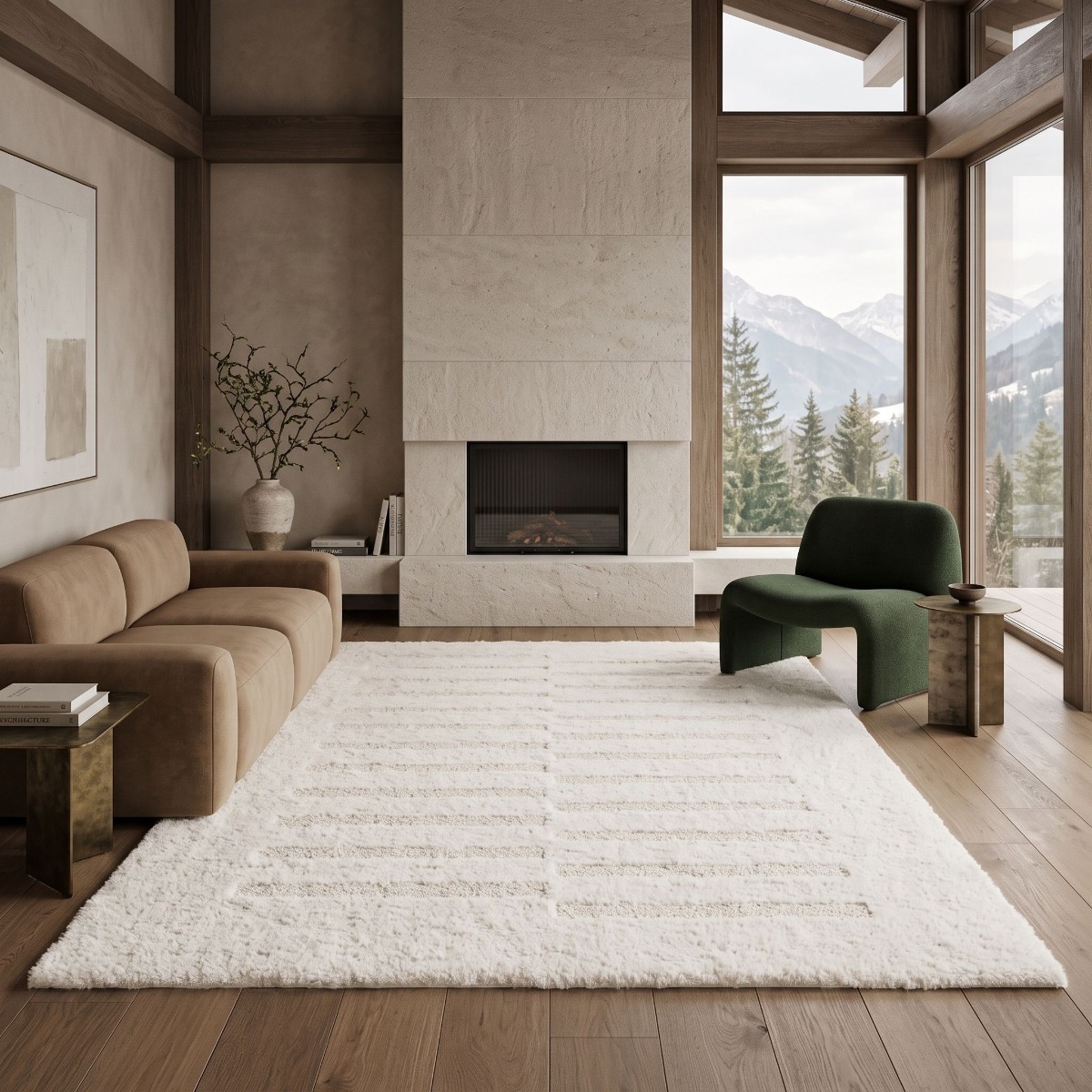 Tapis shaggy doux à relief graphique ORGANIC RELIEF crème, THE DECO FACTORY