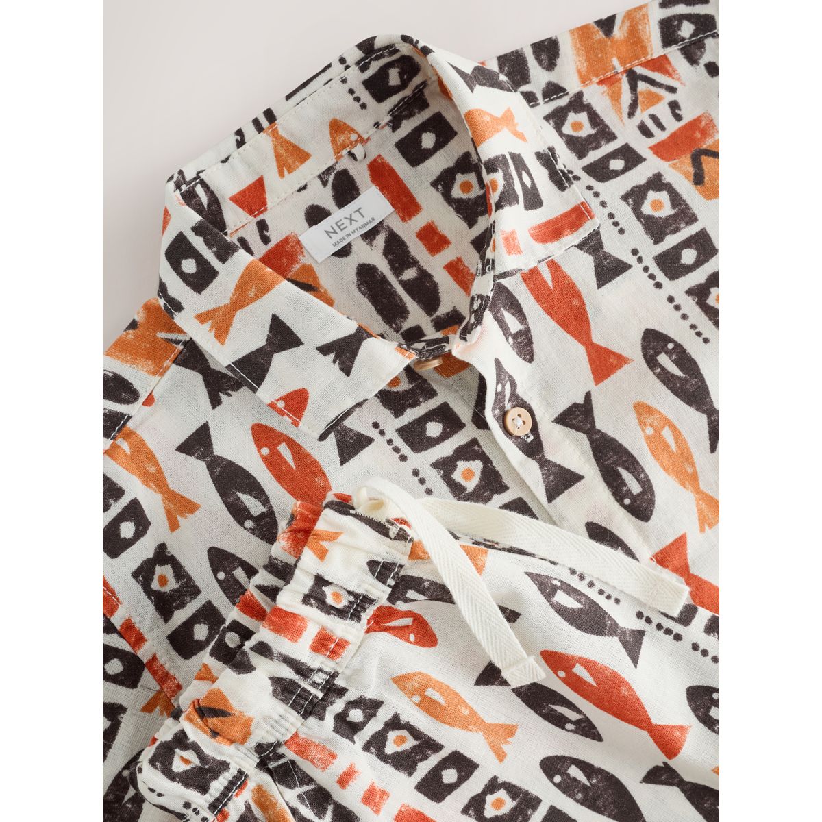 Chemise et short à imprimé intégral imprimé intégral écru à poissons, NEXT