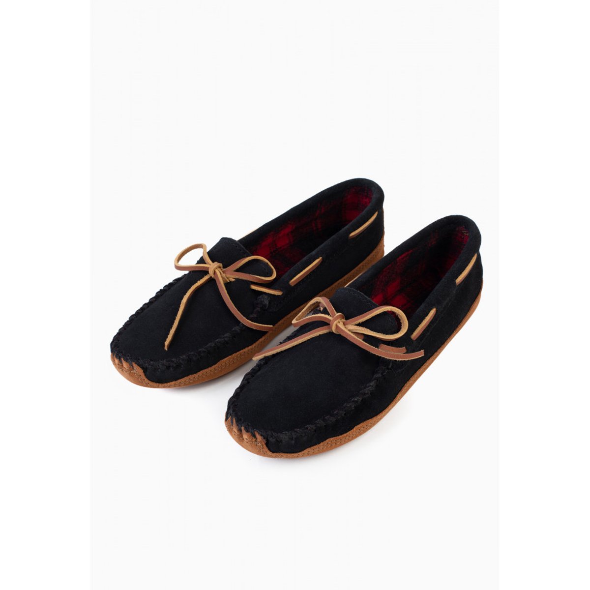 Moccassins en cuir suede 2 BOTTOM FLEECE noir, MINNETONKA