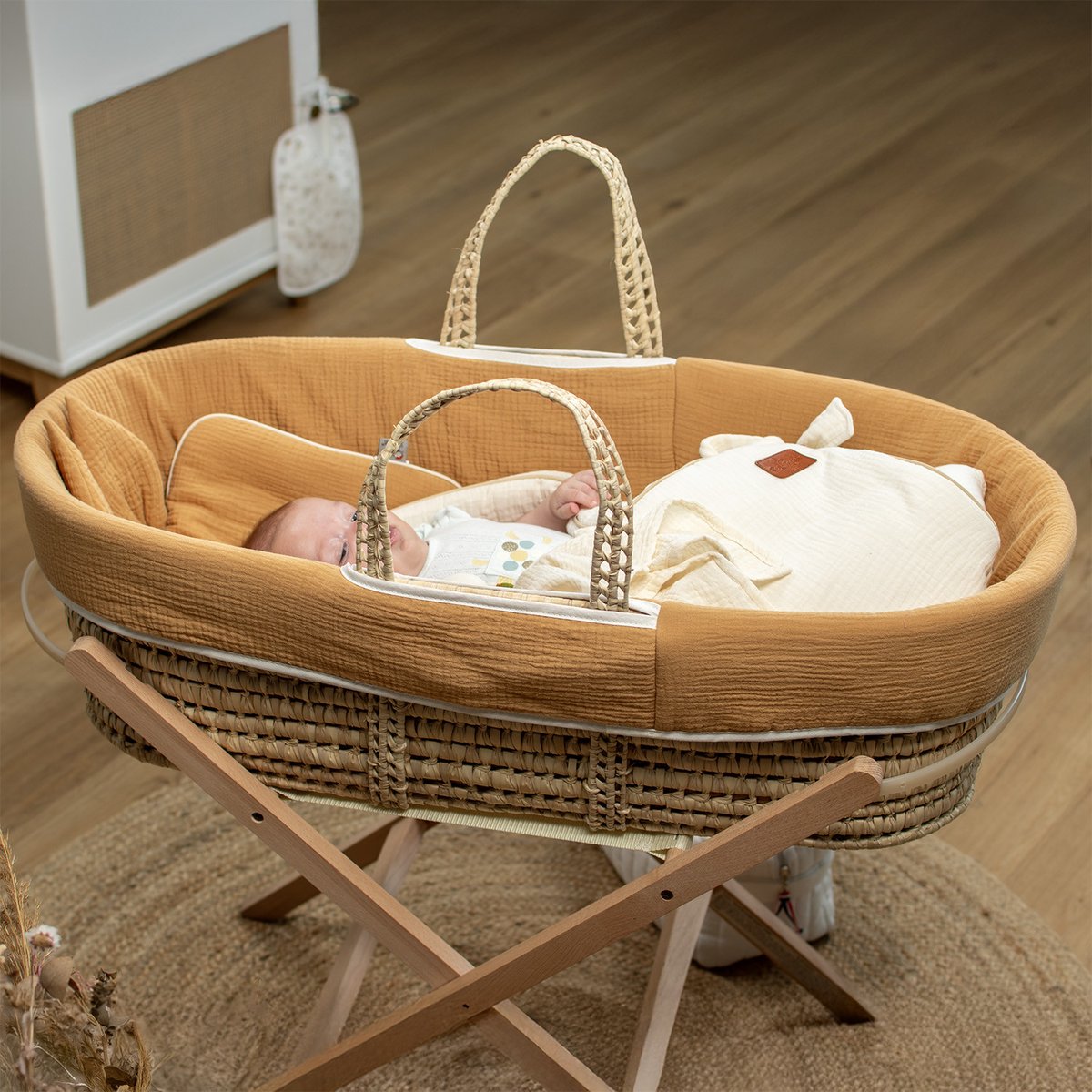 Couffin bébé avec Matelas, Habillage et Drap Housse JEANNE camel, SEVIRA KIDS