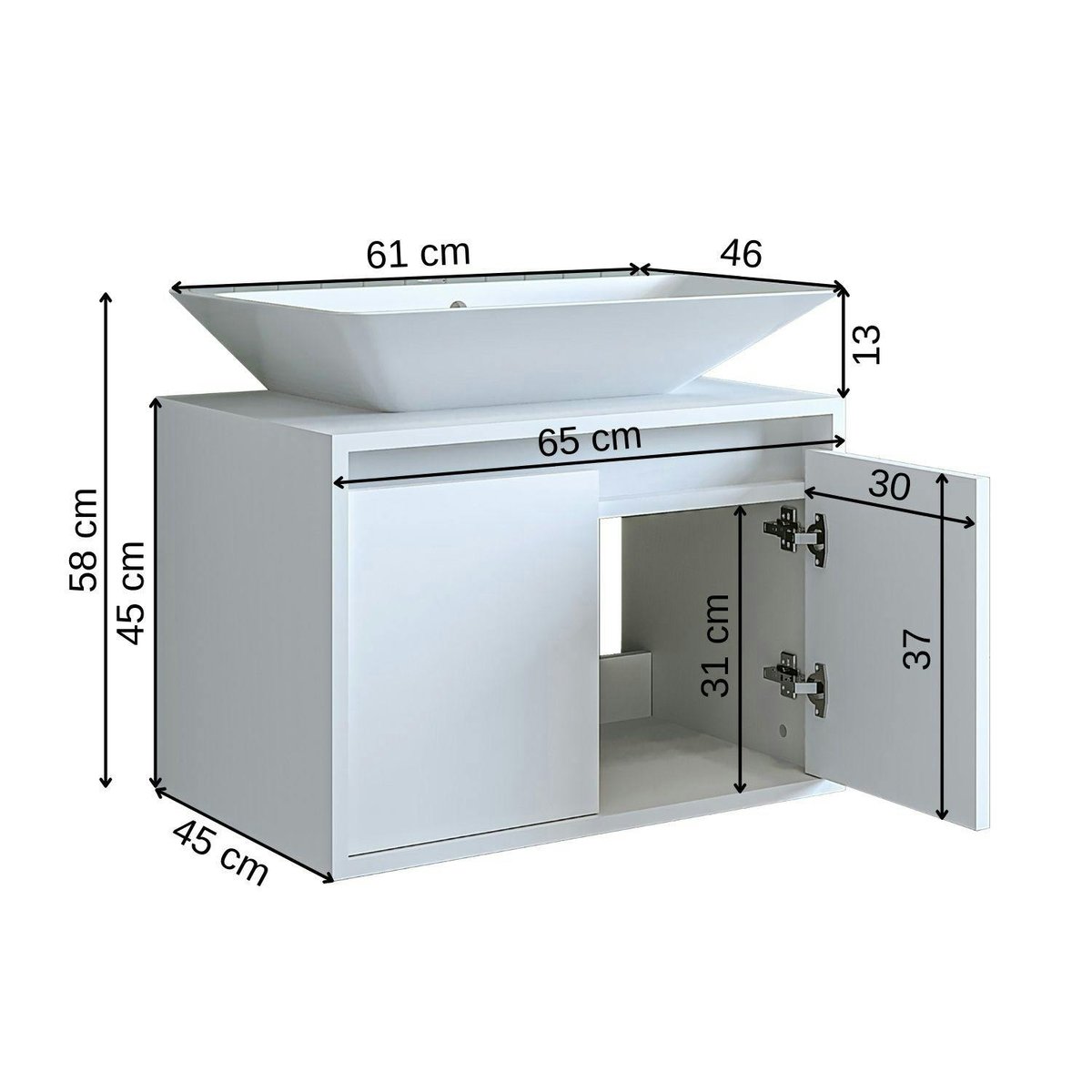 Meuble vasque suspendu 2 portes 65 cm MARN blanc, PIER IMPORT