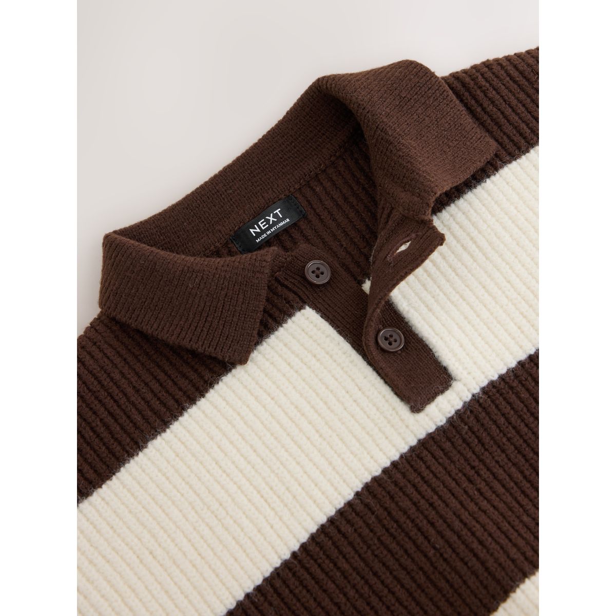 Polo de rugby rayé en maille marron/crème, NEXT