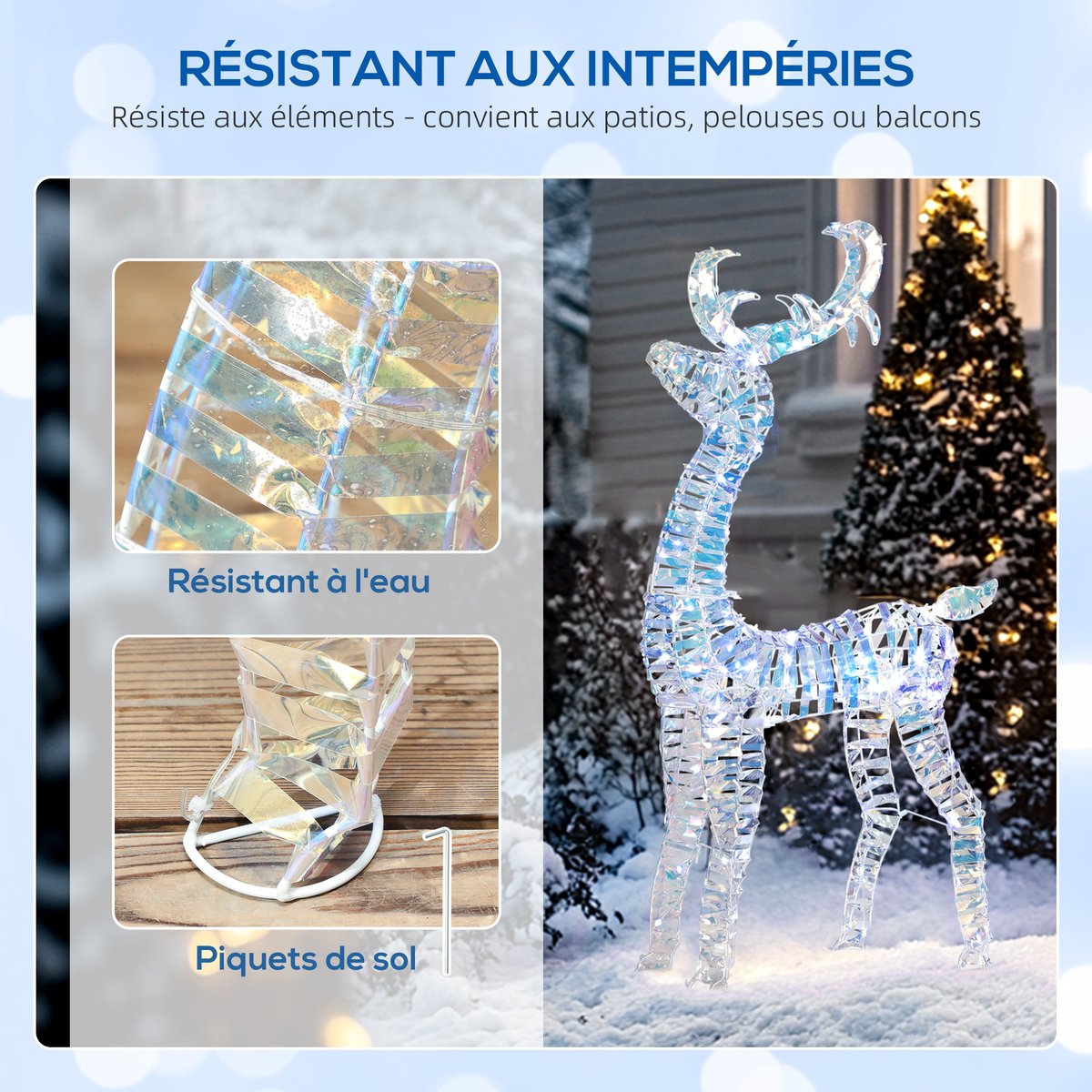 Décoration de Noël lumineuse PP Argent bleu, OUTSUNNY