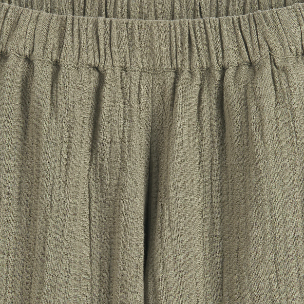 Cotton Muslin Trousers with Wide Leg khaki, LA REDOUTE COLLECTIONS