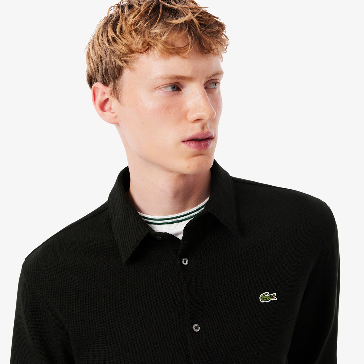 Chemise slim fit Piqué de coton noir-031, LACOSTE