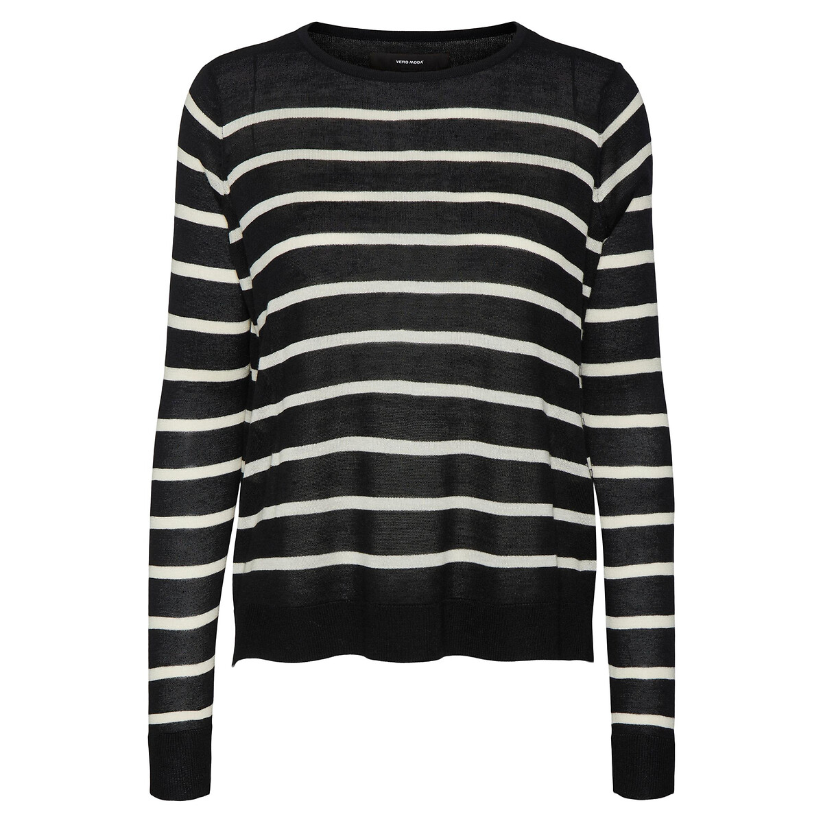 Pull alla marinara in maglia fine nero rigato bianco, VERO MODA
