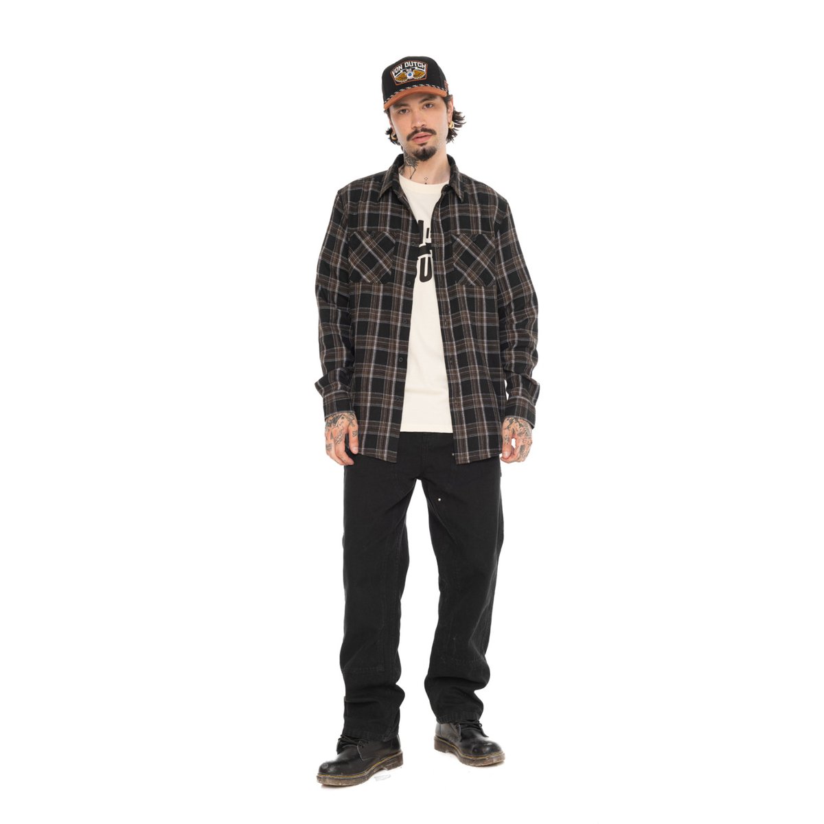 Chemise à carreaux Jack noir/blanc/marron, VON DUTCH