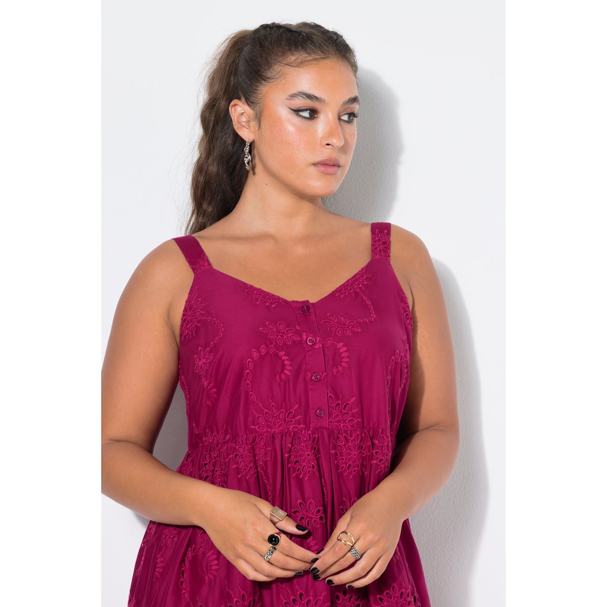 Robe midi à bretelles, coupe évasée mauve foncé, STUDIO UNTOLD