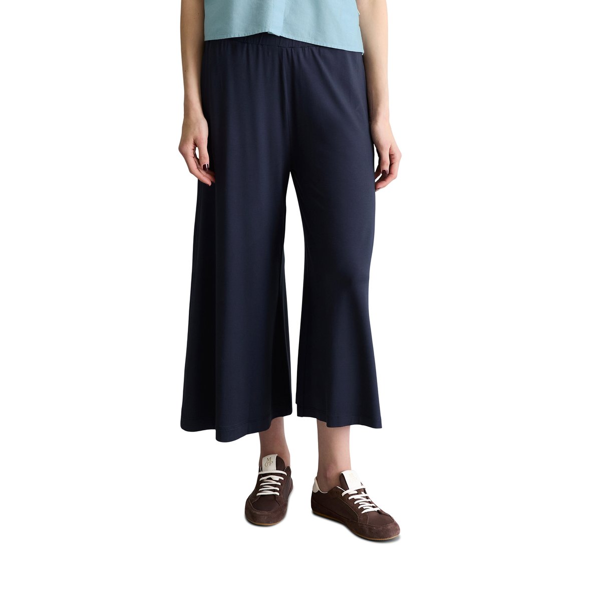 Pantalon large en jersey en LENZING™ ECOVERO™ bleu foncé, MARC O’POLO DENIM