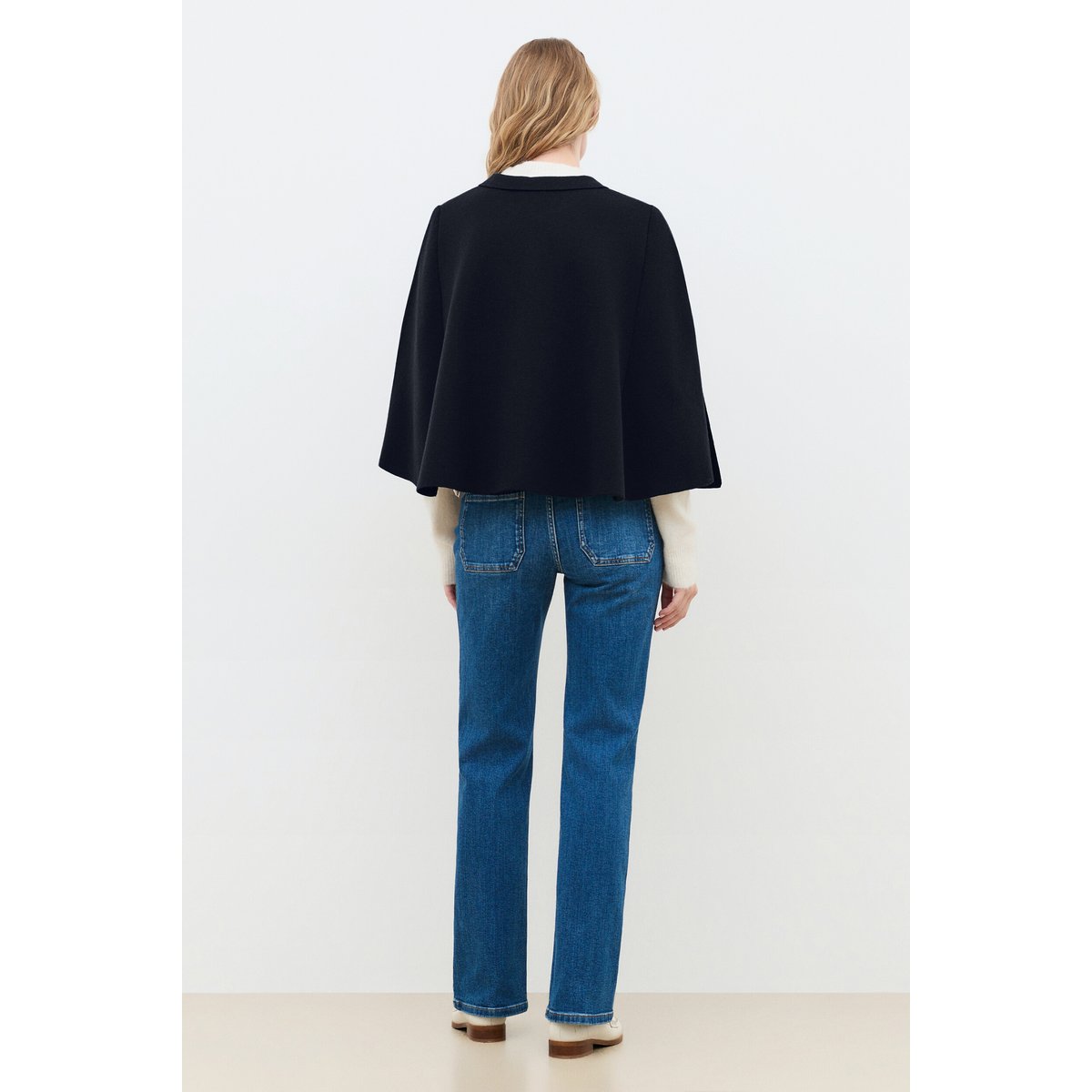 Poncho court col rond HACAPANO bleu marine, CAROLL