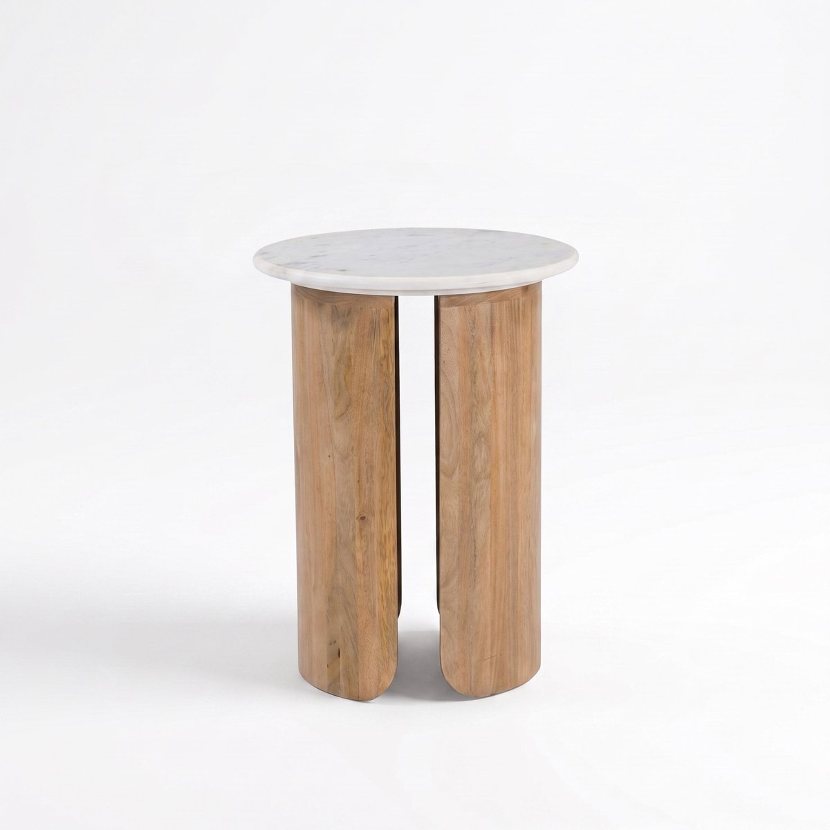 Table d'appoint en marbre et bois de manguier - LÉANA blanc, MAISON PAVANE