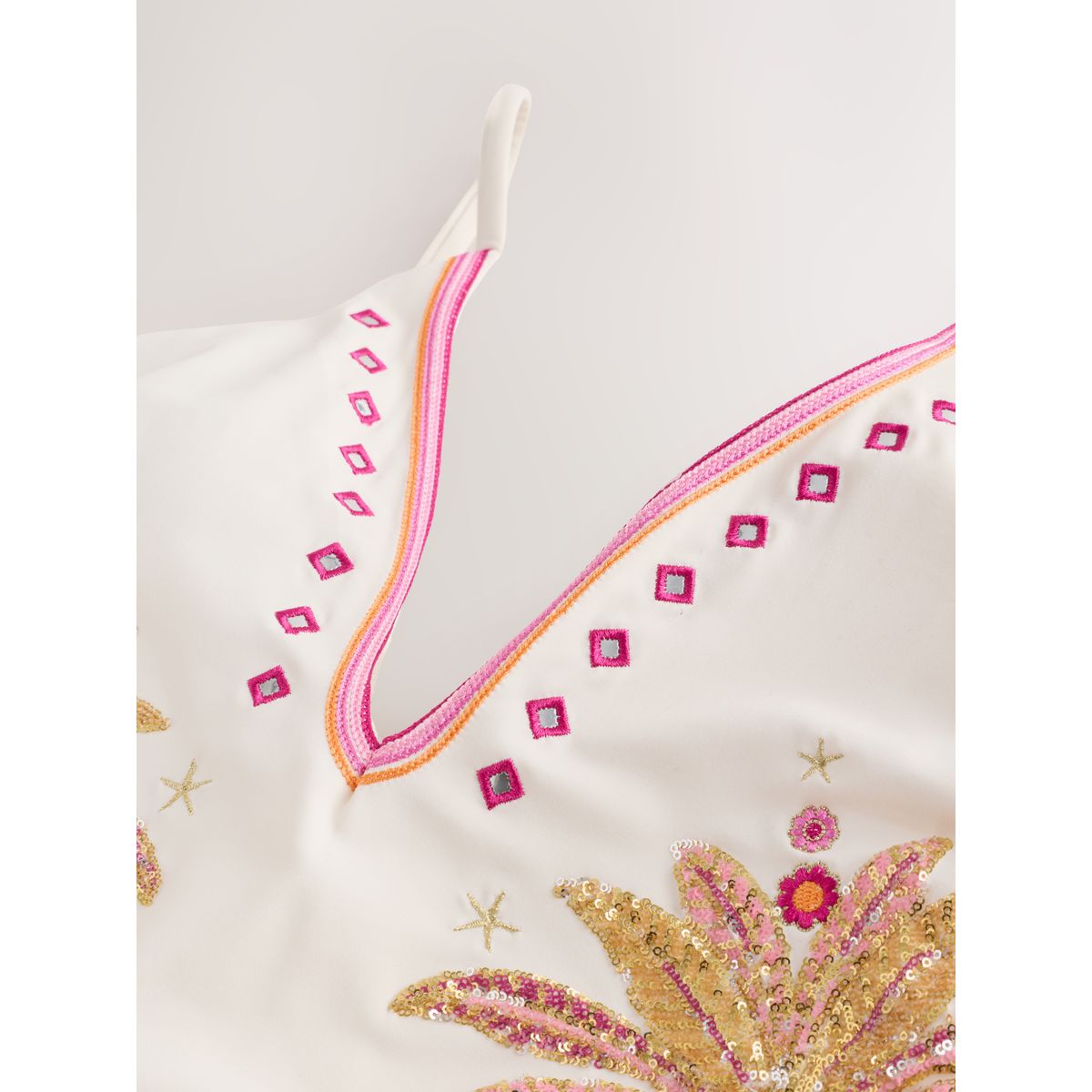 Maillot de bain gainant à sequins crème/rose, NEXT