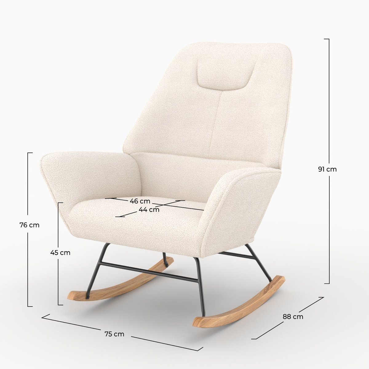 Rocking-chair en tissu bouclé - SHAUN blanc, MAISON PAVANE