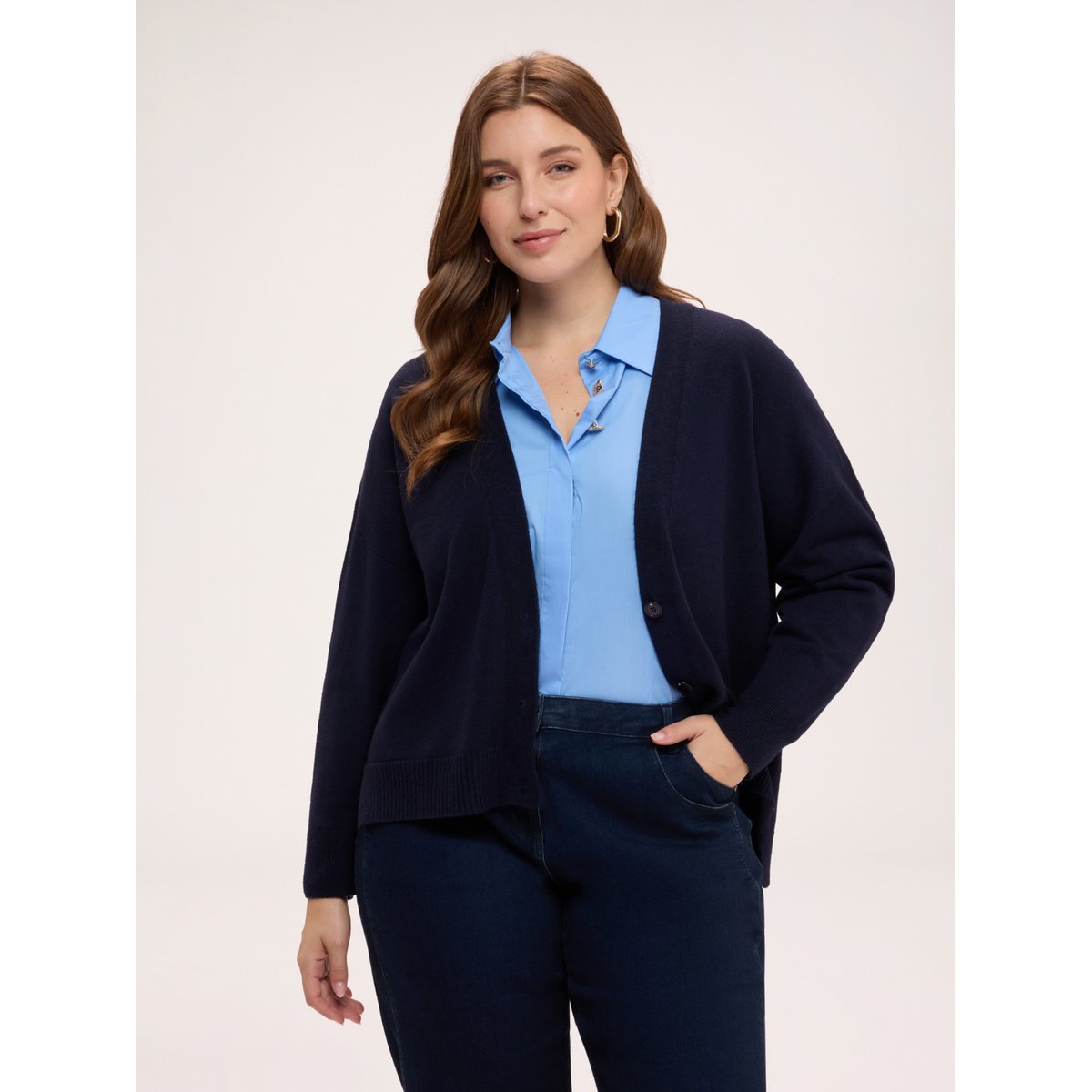 Cardigan col en V bleu, FIORELLA RUBINO