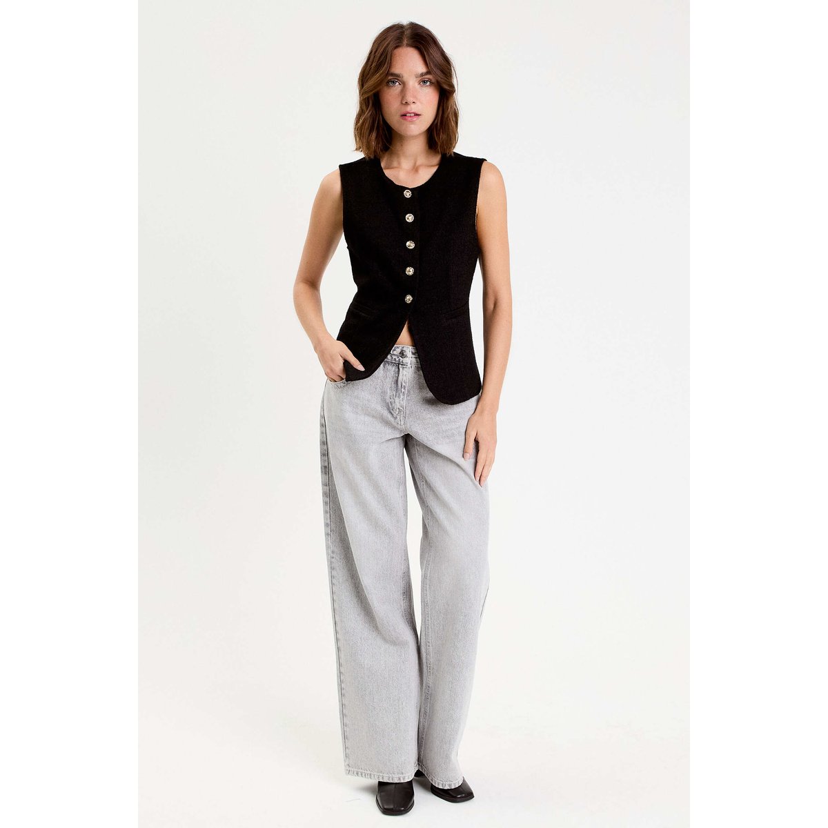 Gilet sans manches tweed noir, CACHE CACHE
