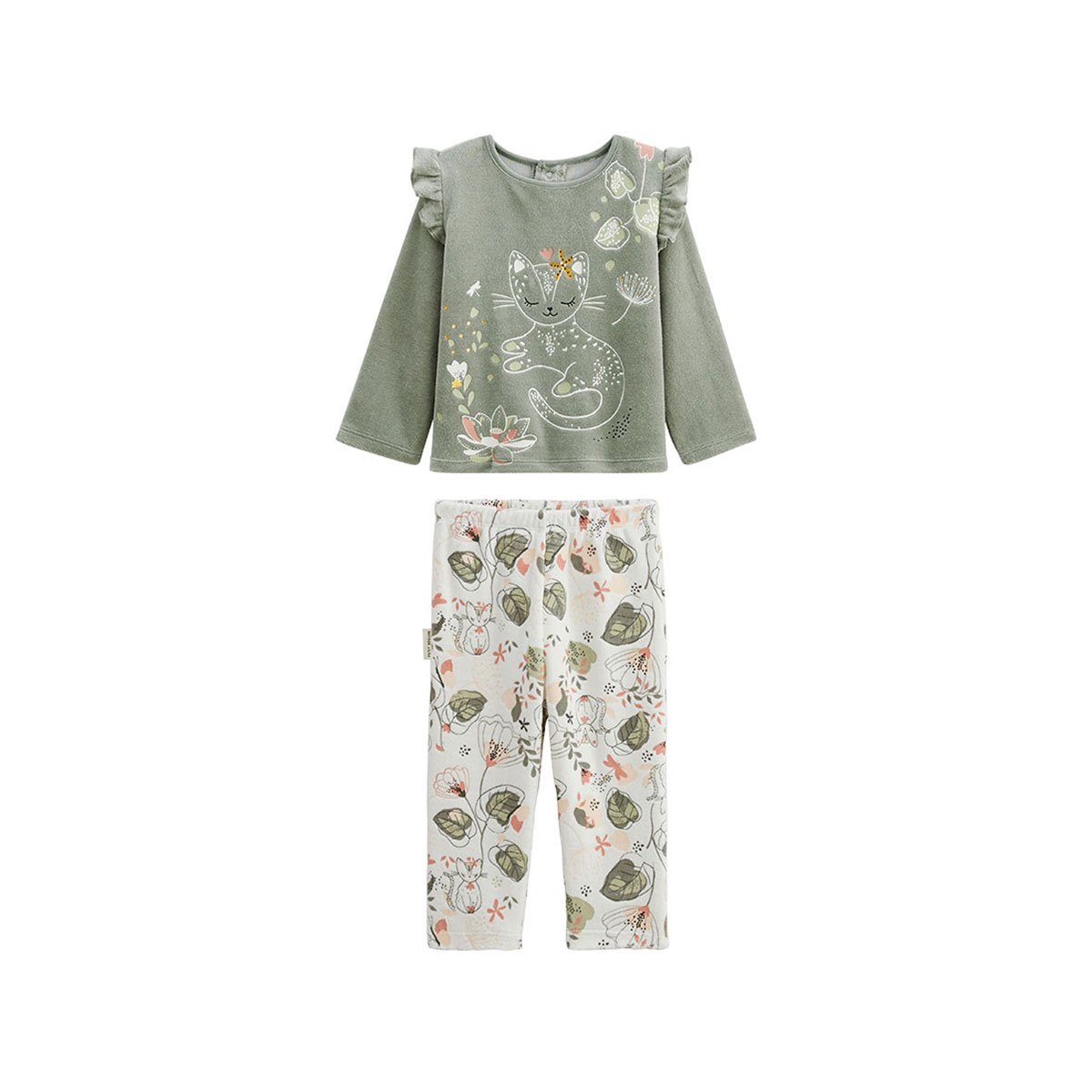 Pyjama enfant 2 pièces en velours Lily kaki, PETIT BEGUIN