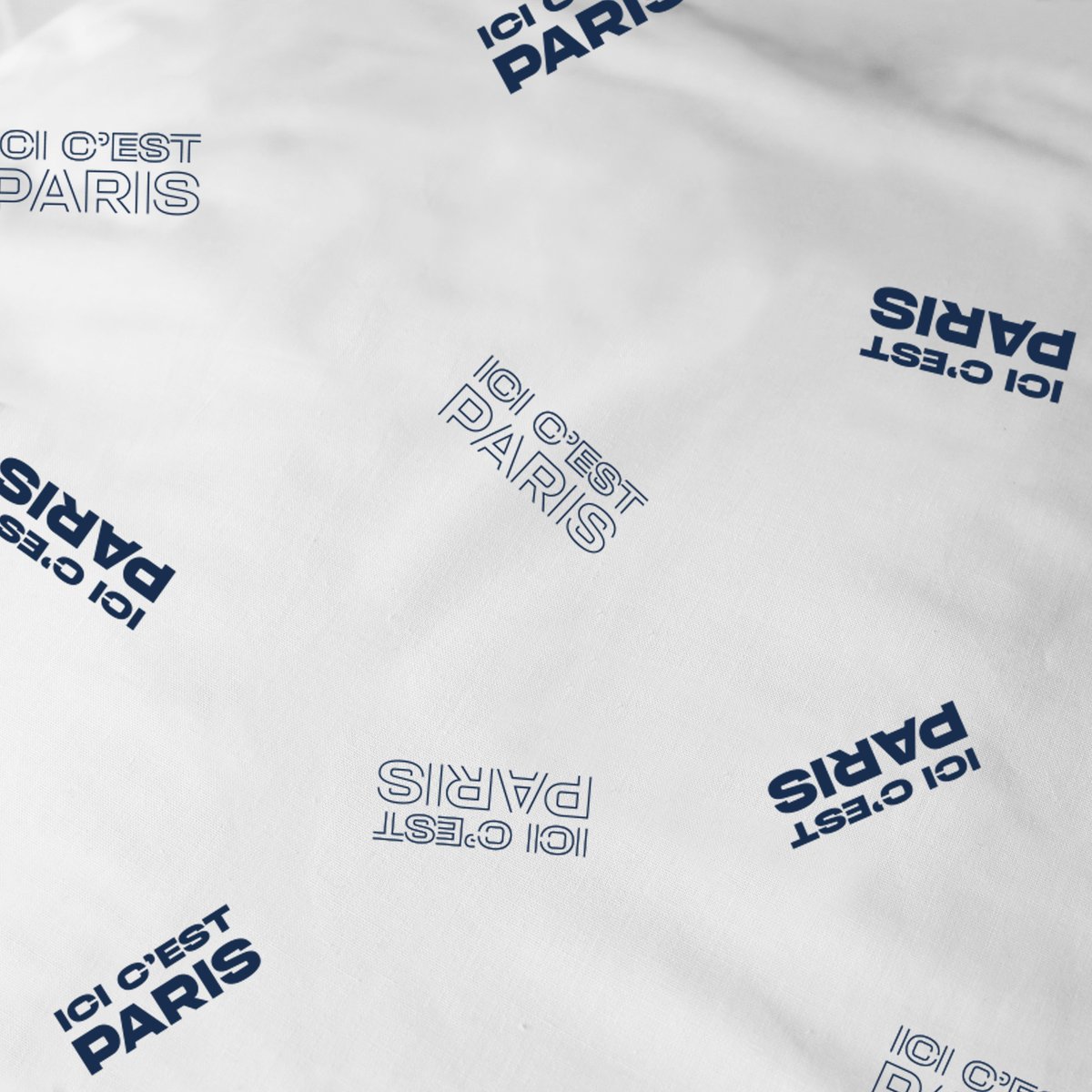 Parure de lit imprimée 100% coton, Paris Saint Germain DEVISE bleu, PSG