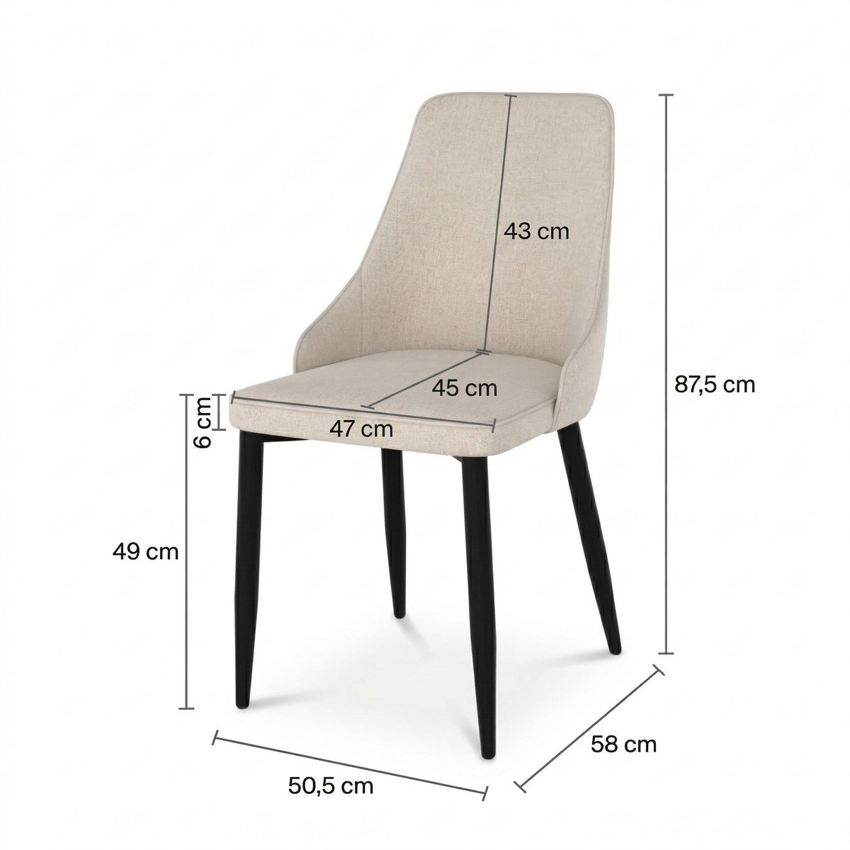 Lot de 2 chaises en tissu et pieds en métal - PIPO beige, MAISON PAVANE