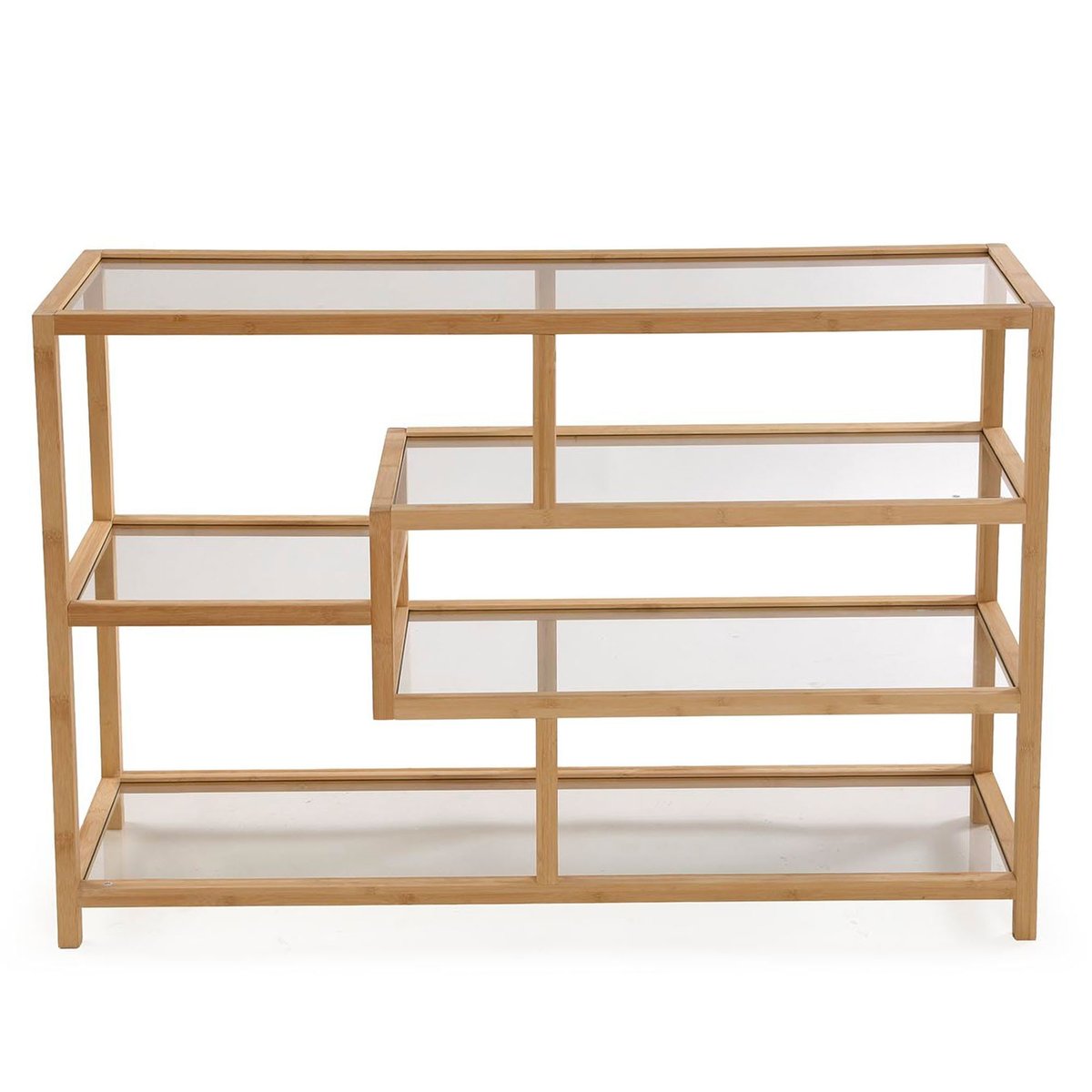 Console d'entrée bambou et plateaux en verre 114x34x79cm bois, WADIGA