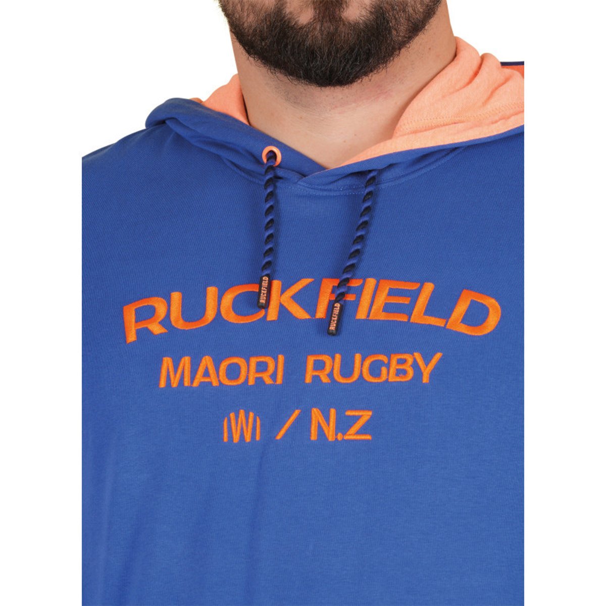 Sweat en coton bleu uni pourvu de manches longues et d'une capuche bleu, RUCKFIELD