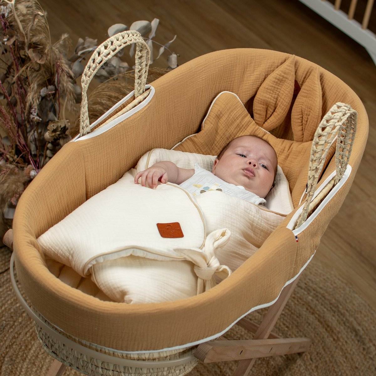 Couffin bébé avec Matelas, Habillage et Drap Housse JEANNE camel, SEVIRA KIDS