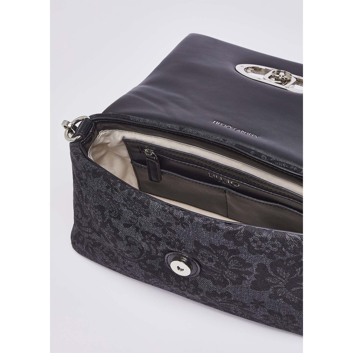 Sac LaPuffy moyen en denim imprimé noir, LIU JO