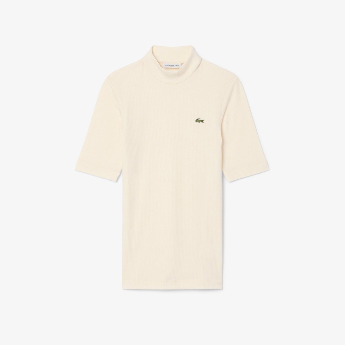 T-shirt col montant maille côtelée laine slim fit beige-xfj, LACOSTE