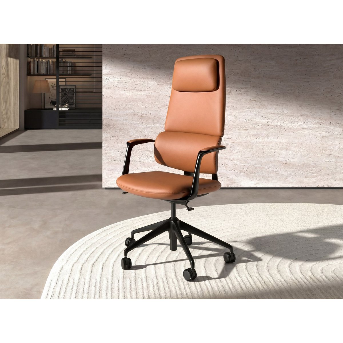 Chaise de bureau pivotante en similicuir noyer | brun | noir, ANGEL CERDA